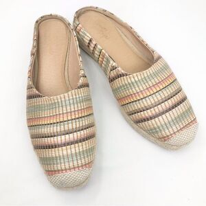 Crown Vintage LONARI Earth Tone Cream Stripe Closed Toe Espadrille Mule Shoes